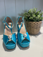 Light Blue Platform Heels with Pearl Detail