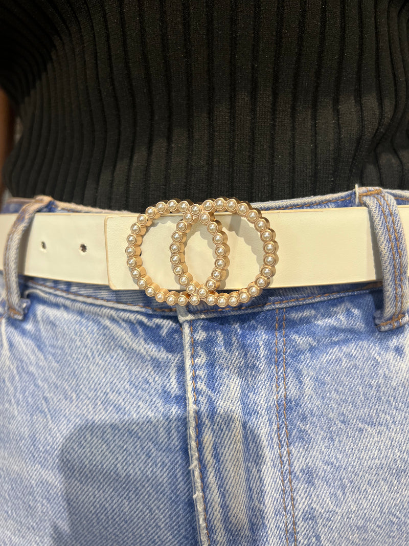 White pearl detail belt