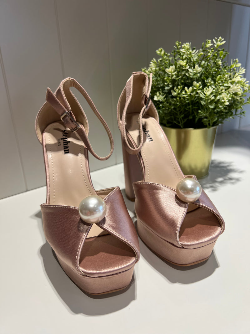 Blush Platform Heels with Pearl Detail