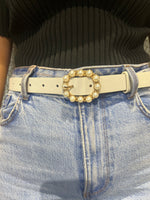 White belt with pearl buckle