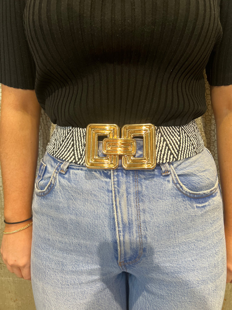 Black & White belt with gold buckle