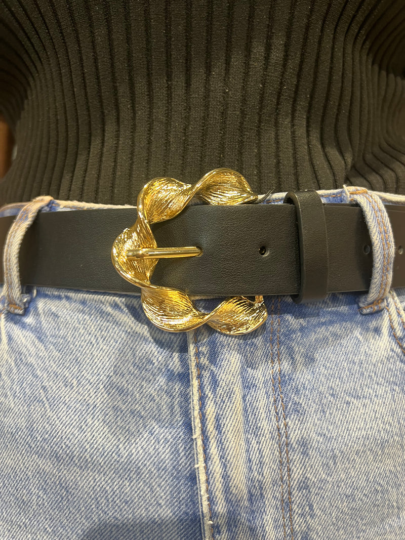 Black belt with gold buckle