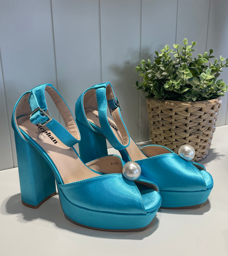 Light Blue Satin Heels - Platform Heels - Ankle-Strap Heels - Lulus